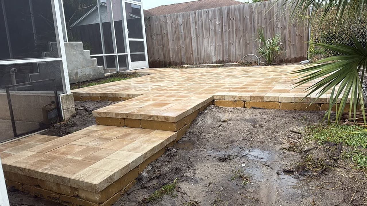 Travertine pool deck and patio