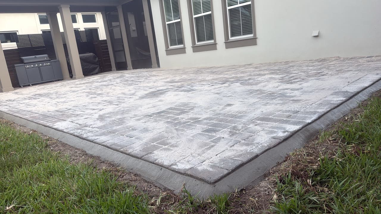 Brick paver patio with fire pit area